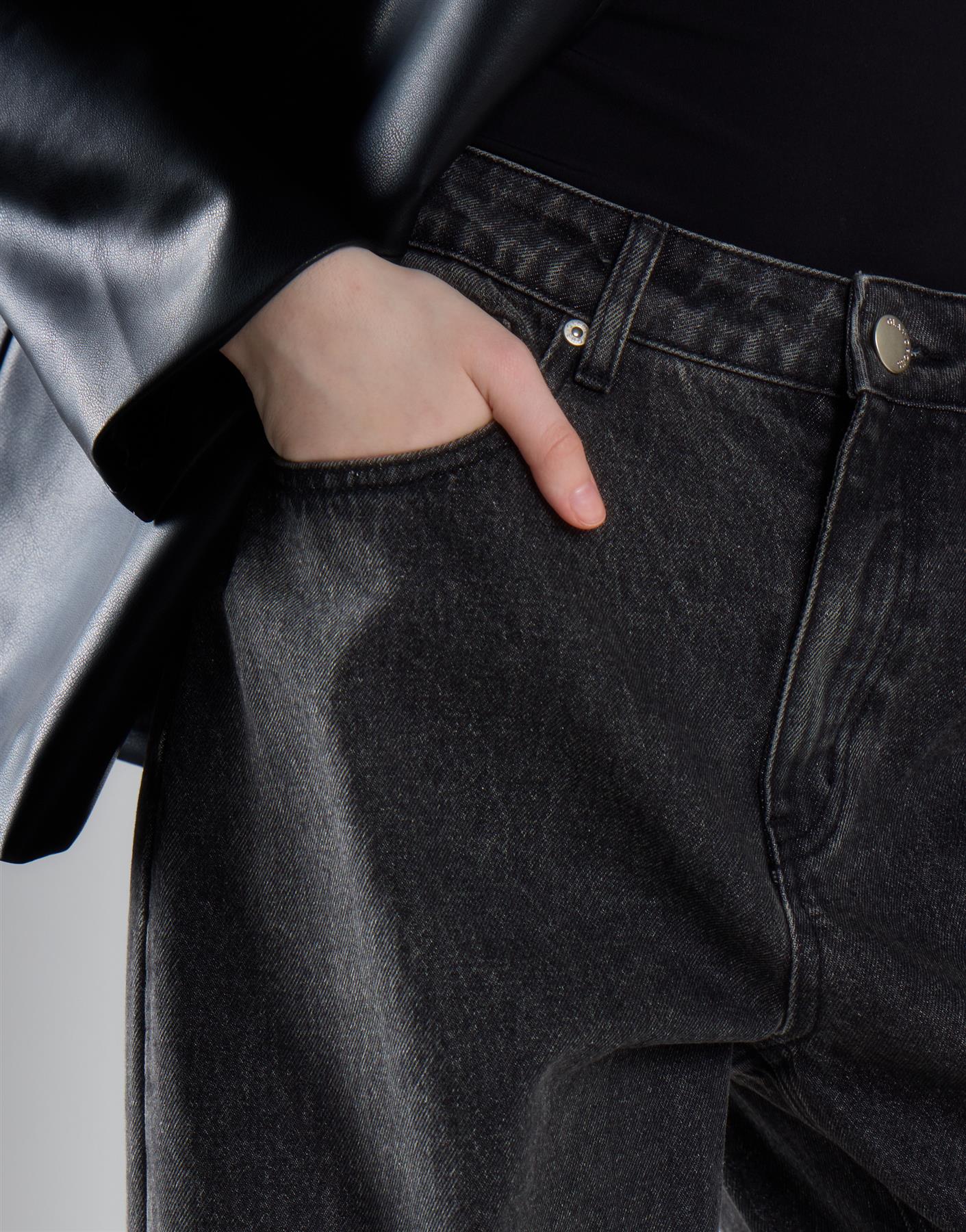 Black Vintage Wash Wide Leg Baggy Jeans