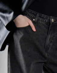 Black Vintage Wash Wide Leg Baggy Jeans
