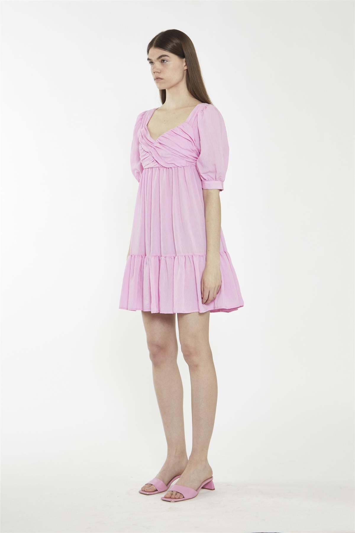 V-Neck Short Shift Dress - Candy Pink