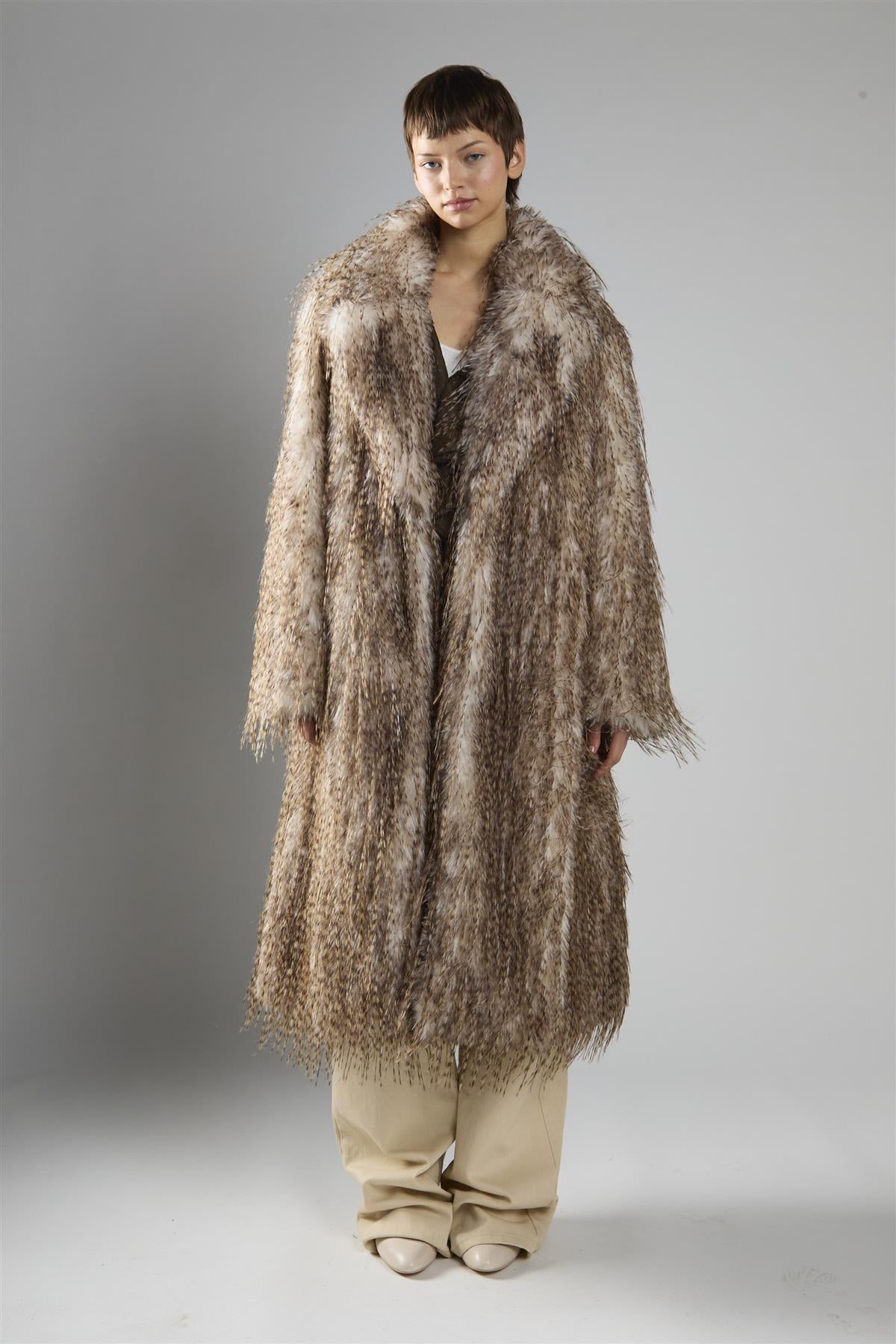 Faux Fur Midi Coat - Feather Fur