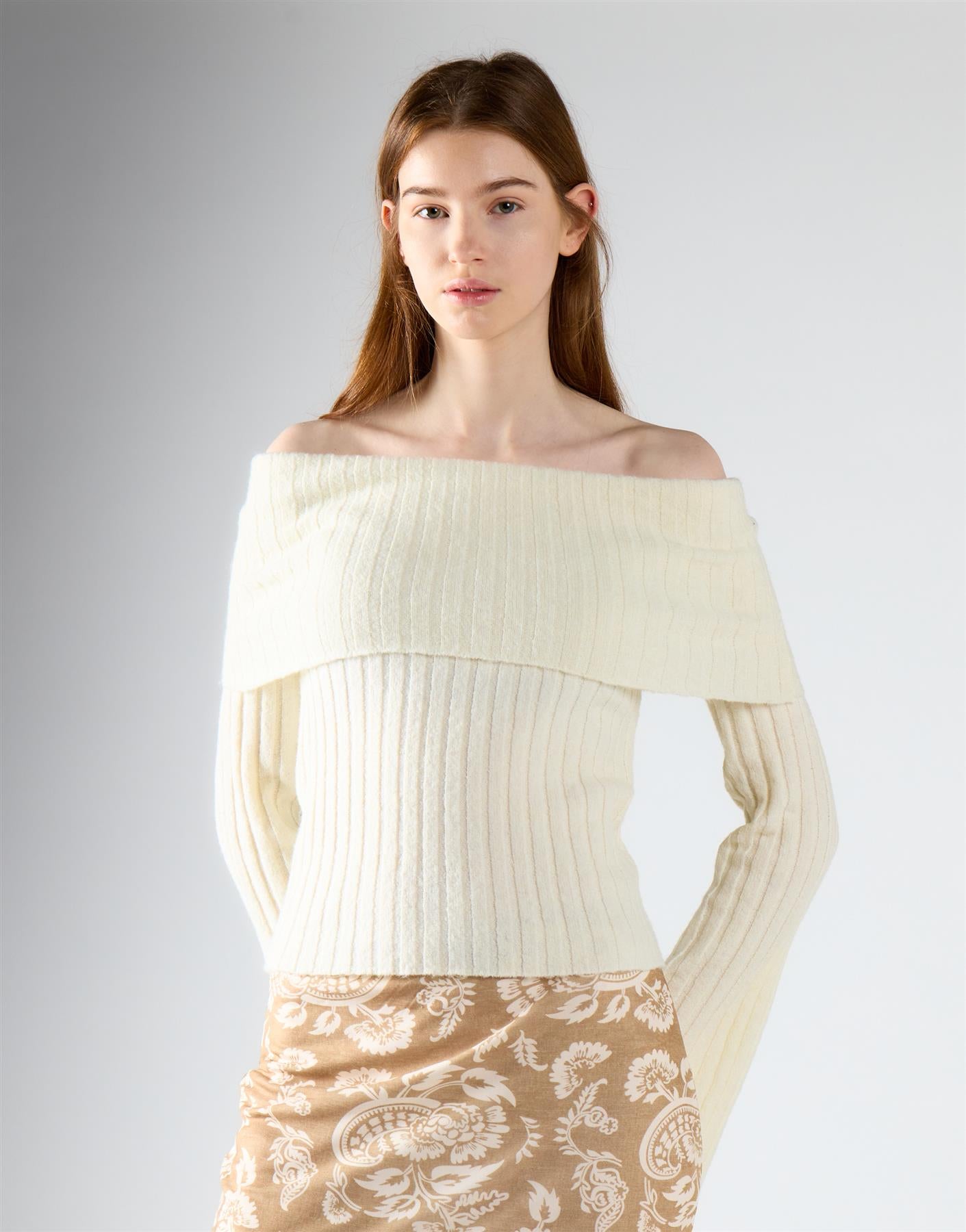 Cream Bardot Knit Jumper