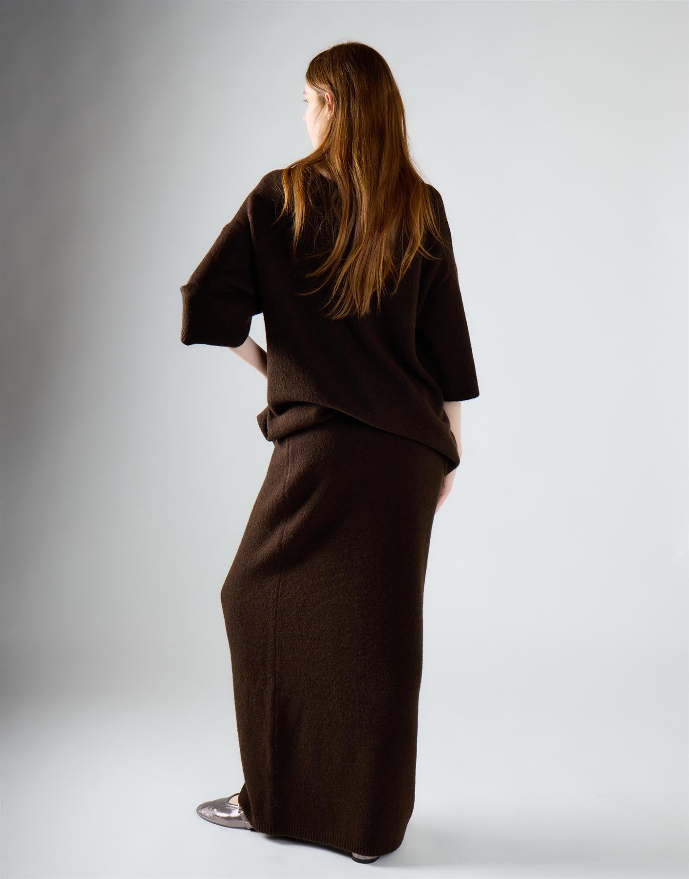 Khaki Brown Knitted Maxi Skirt