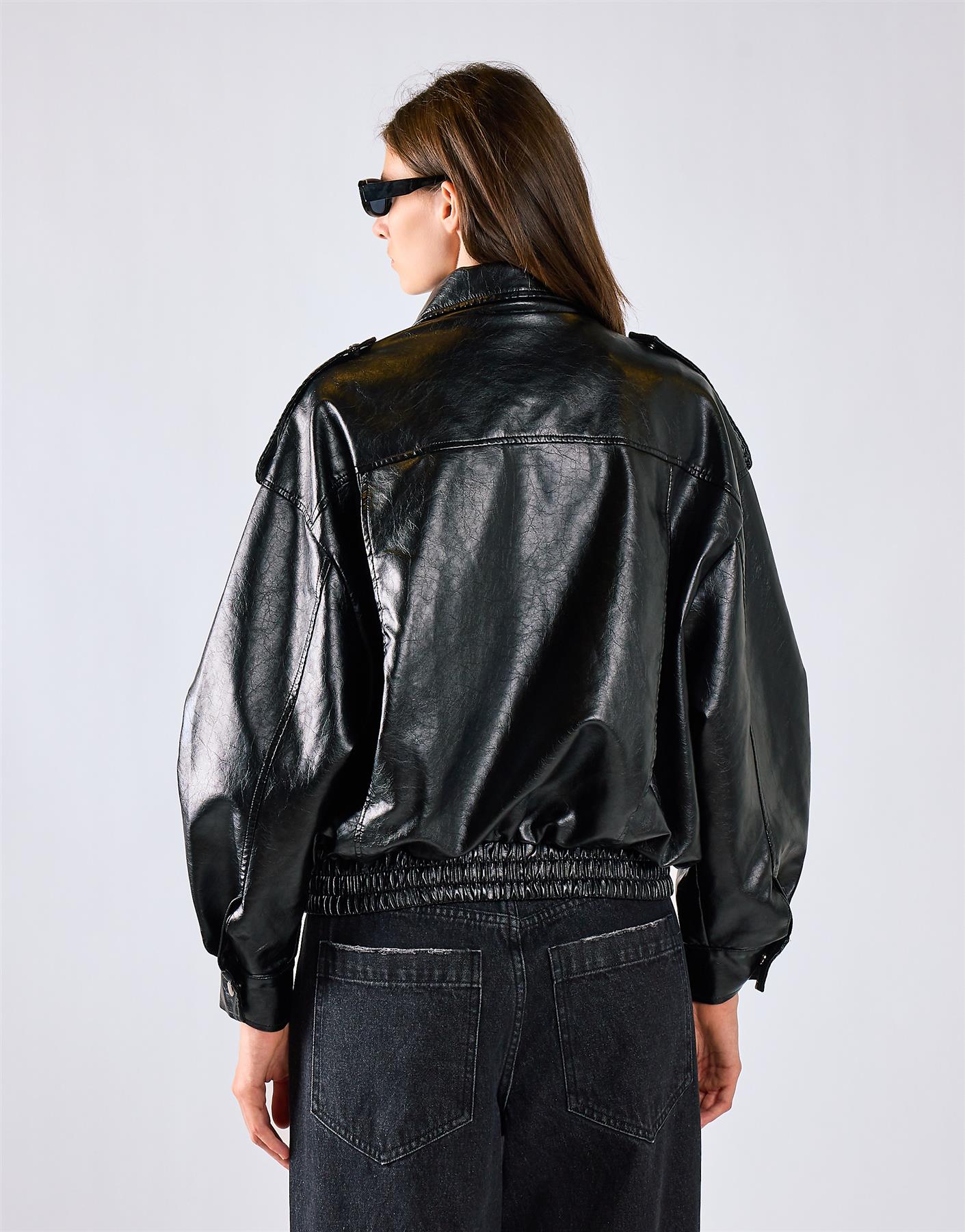 Black Oversize PU Jacket