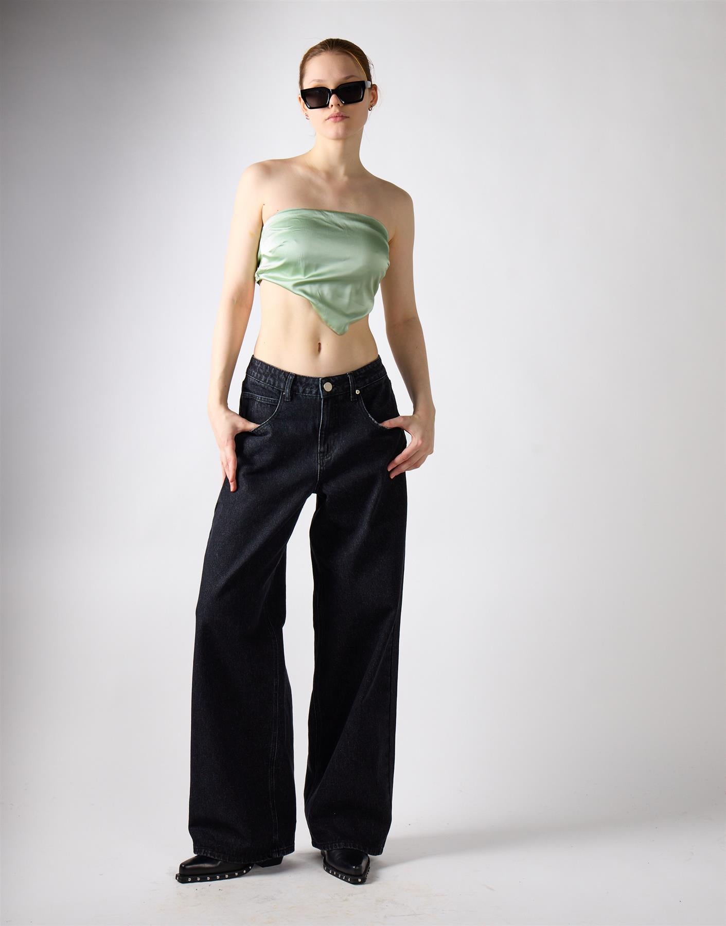 Sage Green Sateen Badana Strapless Top