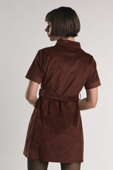 Rust-Corduroy Half-Sleeve Mini-Dress