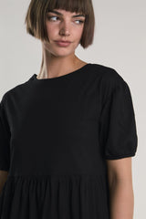 Black Tiered-Smock Midi-Dress