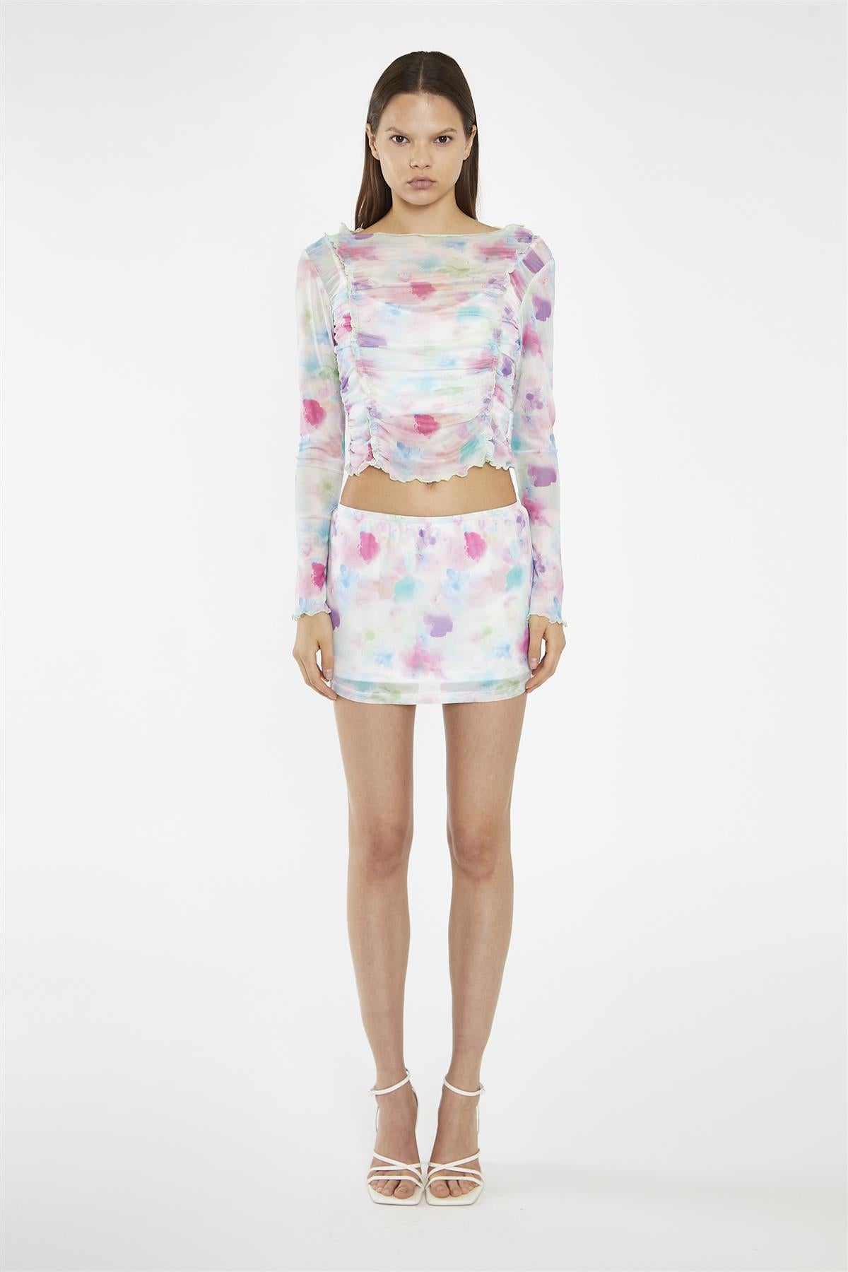 Watercolour Floral Mesh Mini Skirt