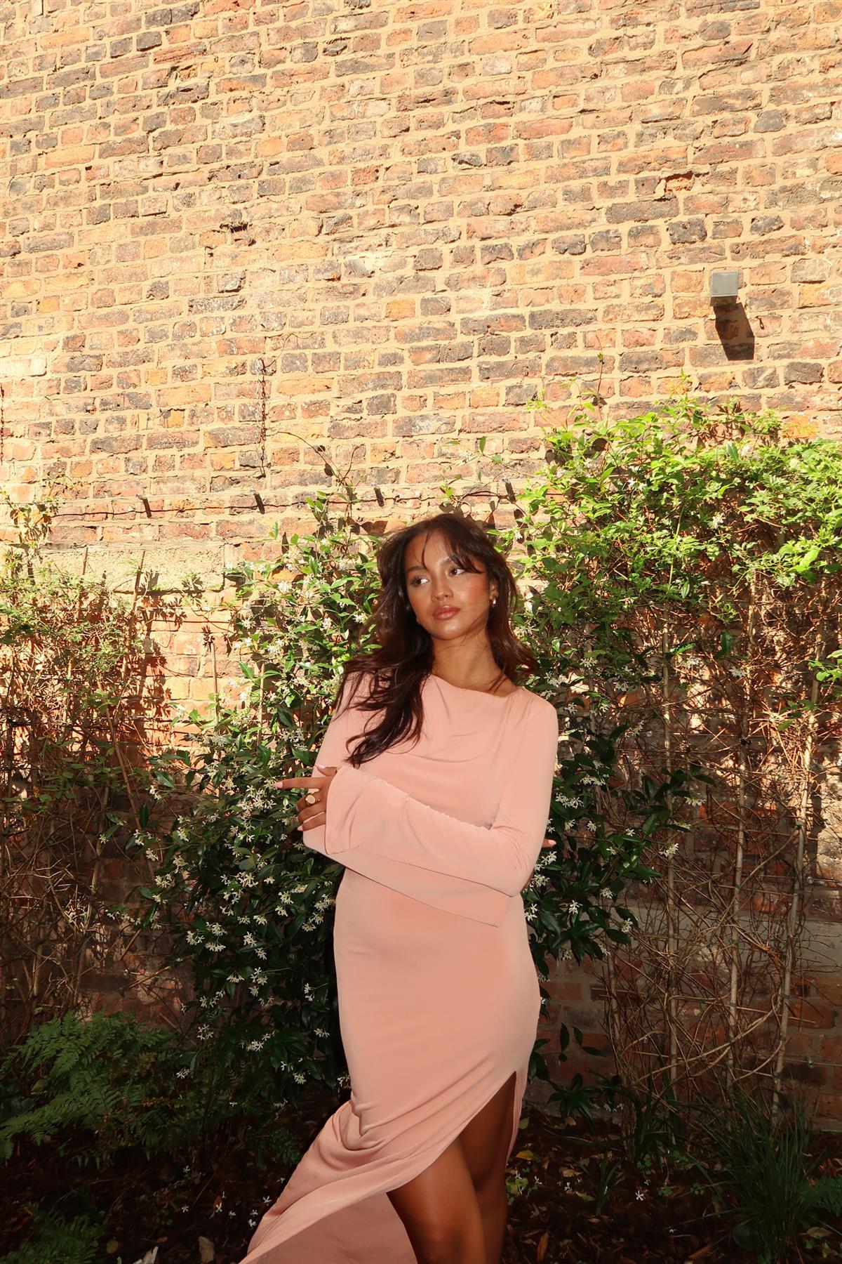 Soft-Terracotta High-Waisted-Split-Leg Maxi-Skirt