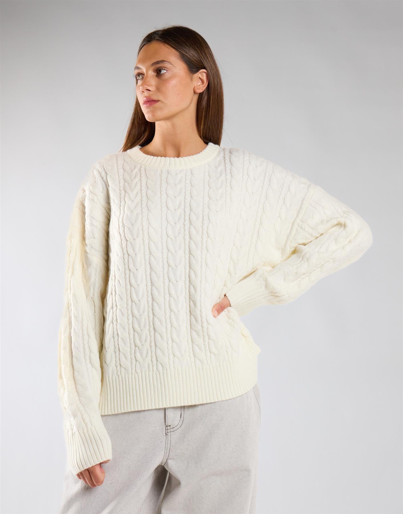 Cream Cable Knit Crew Neck Jumper