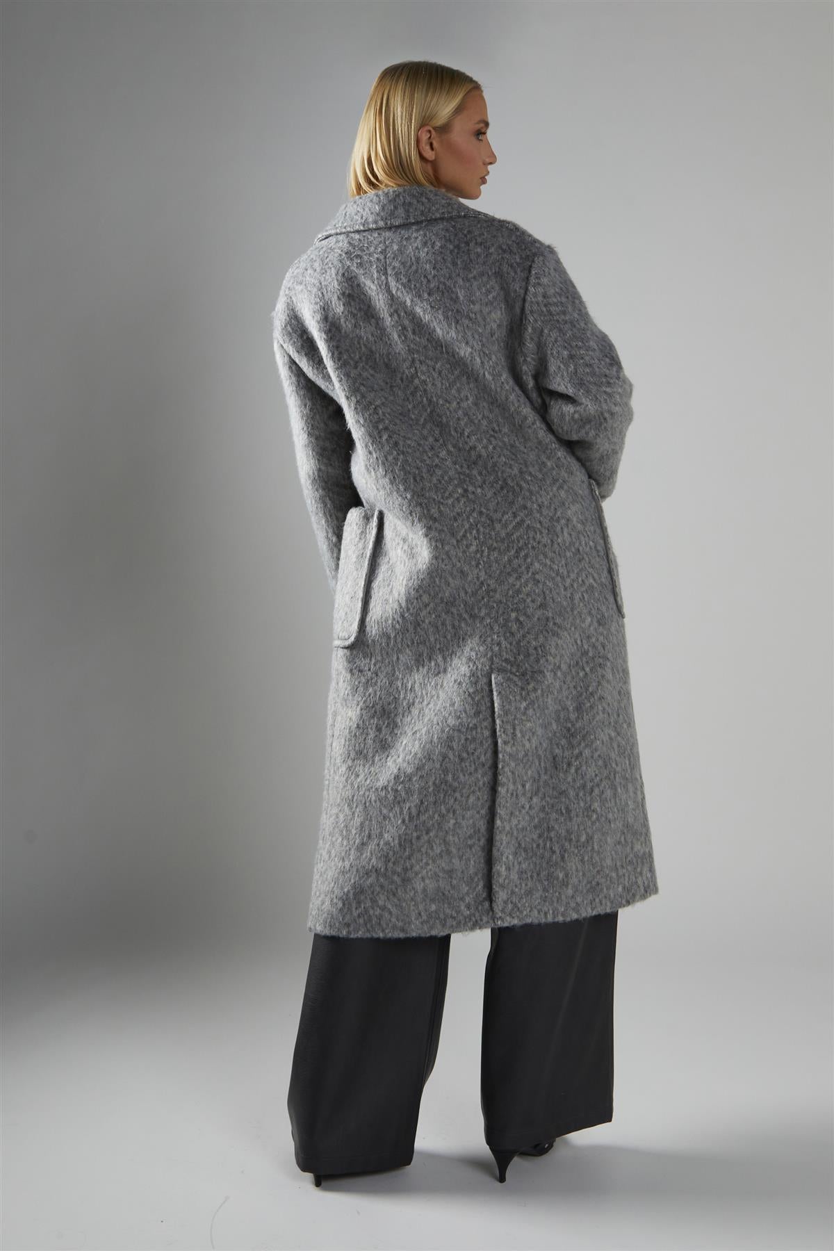 Grey Collared Midi-Coat