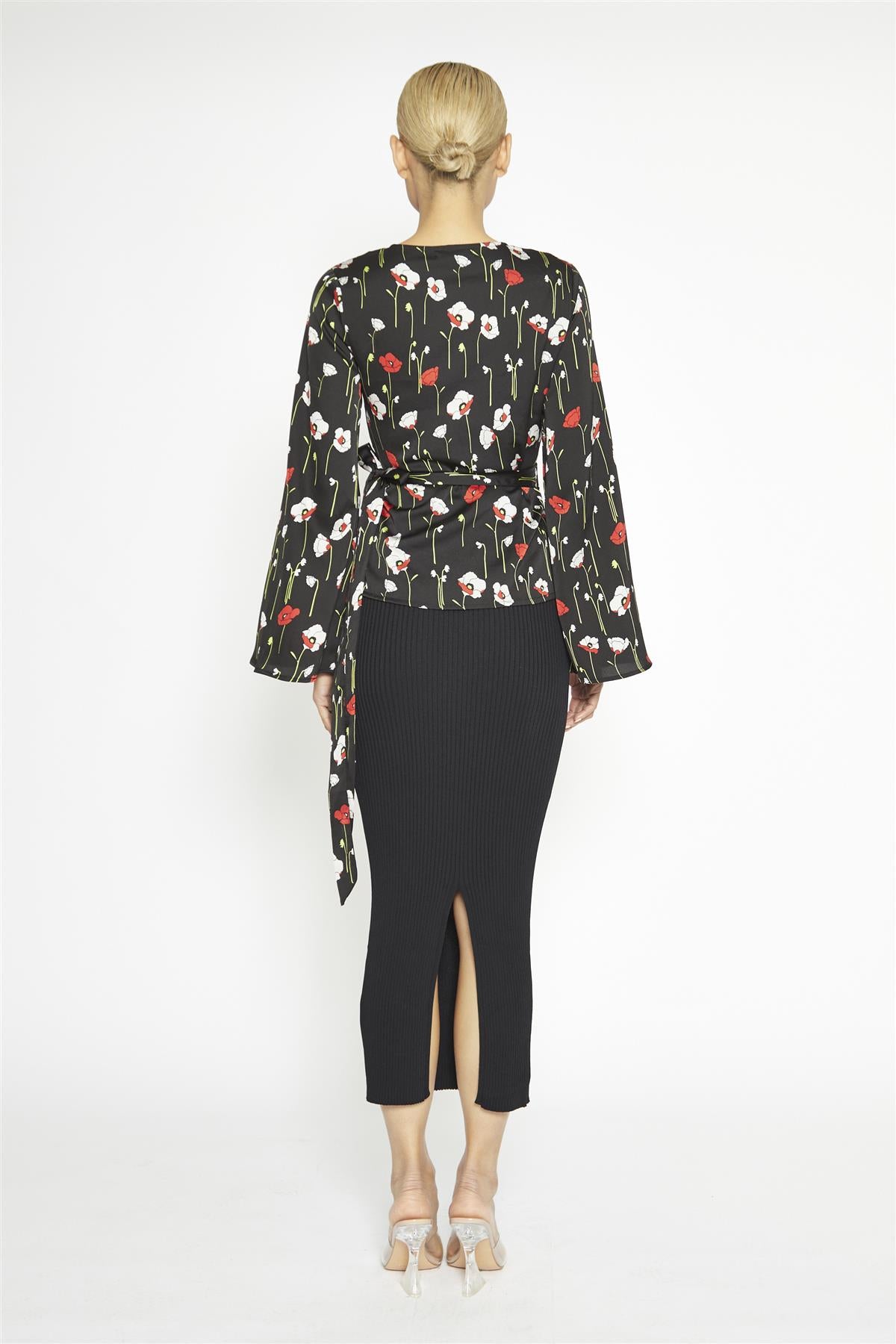 Long Stem Poppies Wrap Long Sleeve Top