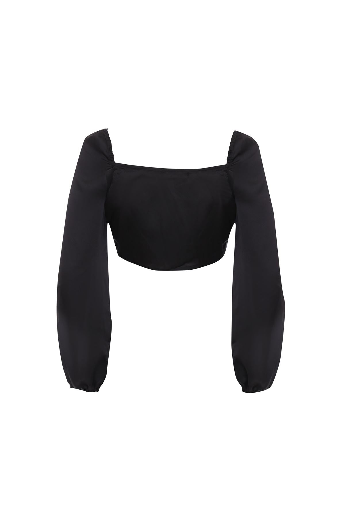 Black Tie Front Cropped Blouse Tops