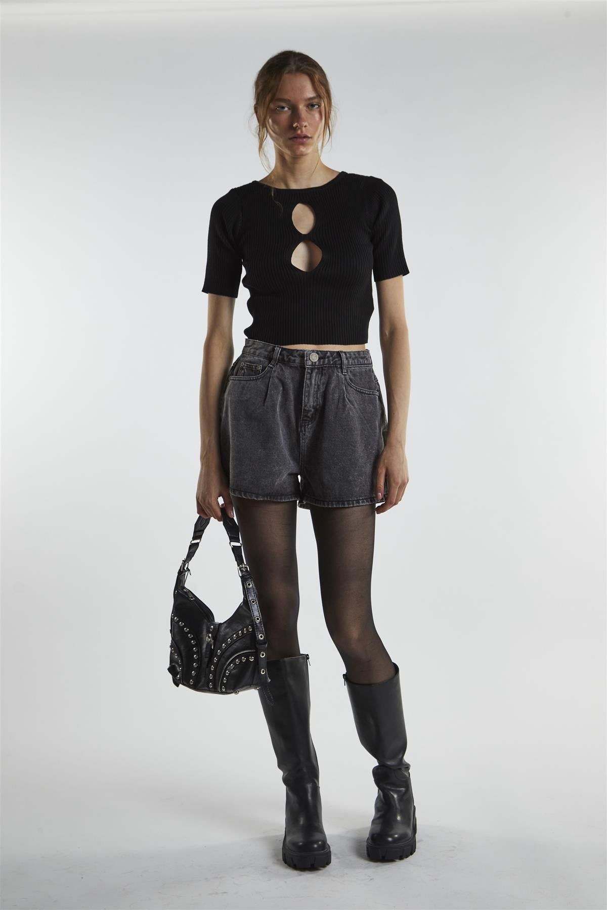 Black Cut-Out Crop-Top