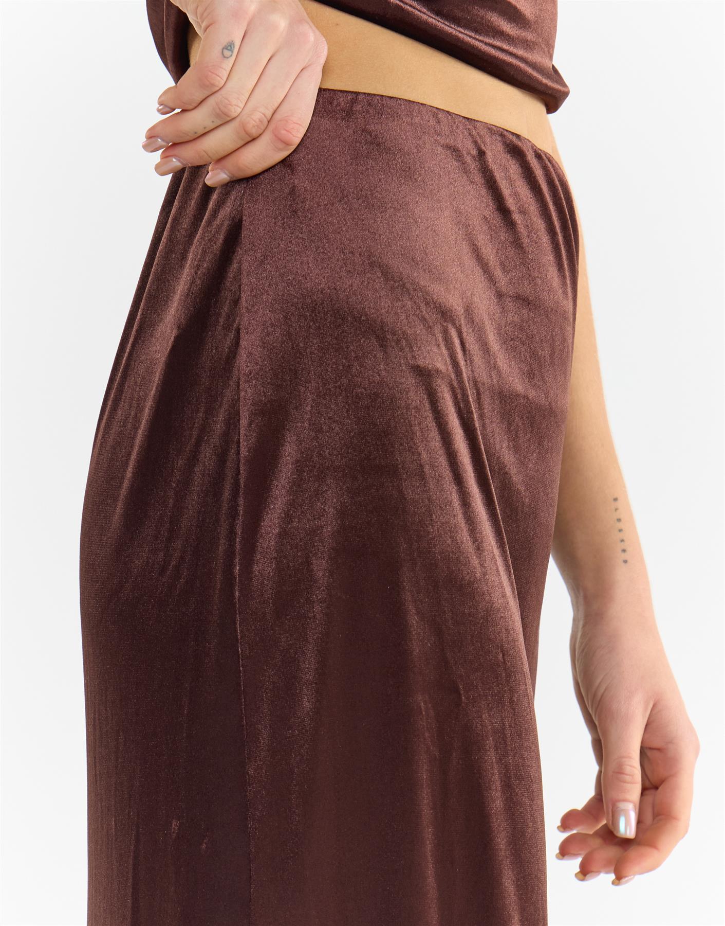 Brown Velvet Mid-Rise Maxi Skirt
