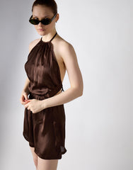 Open Tie Back Halter Playsuit - Brown