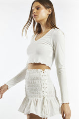 V-Neck Crop Tops - White