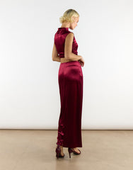 Burgundy Velvet Mid-Rise Maxi Skirt
