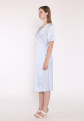 Pale Blue Ditsy Short Sleeve Wrap Midi Dress