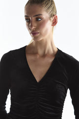 Ruched Front Maxi Dress - Black Velvet