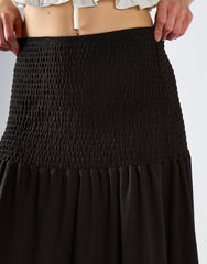 Black Crinkle Drop Waist Maxi Skirt