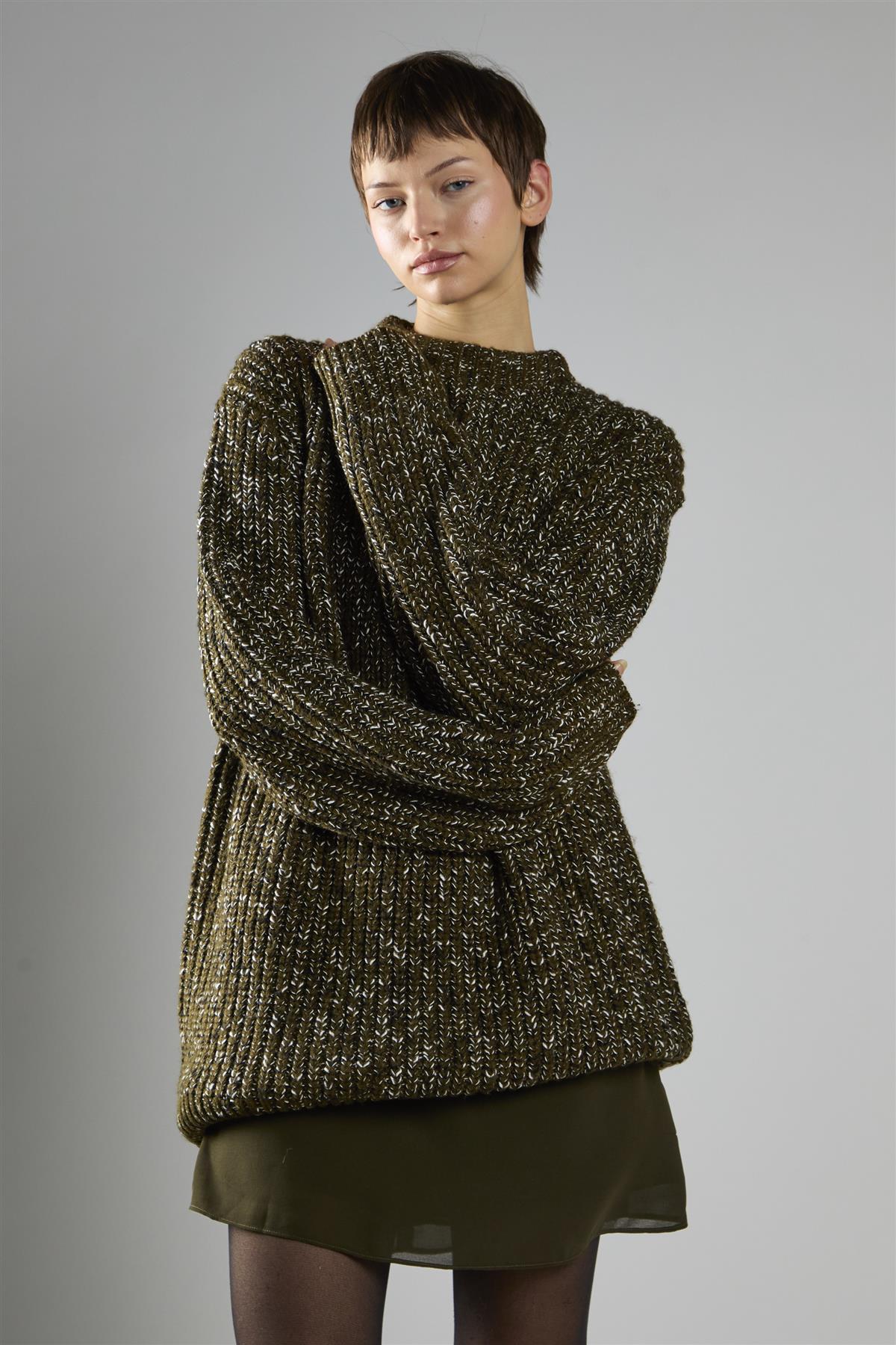 Khaki-Fleck Crew-Neck Jumper