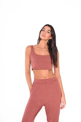 Rose Rust Rib Straight-Trousers