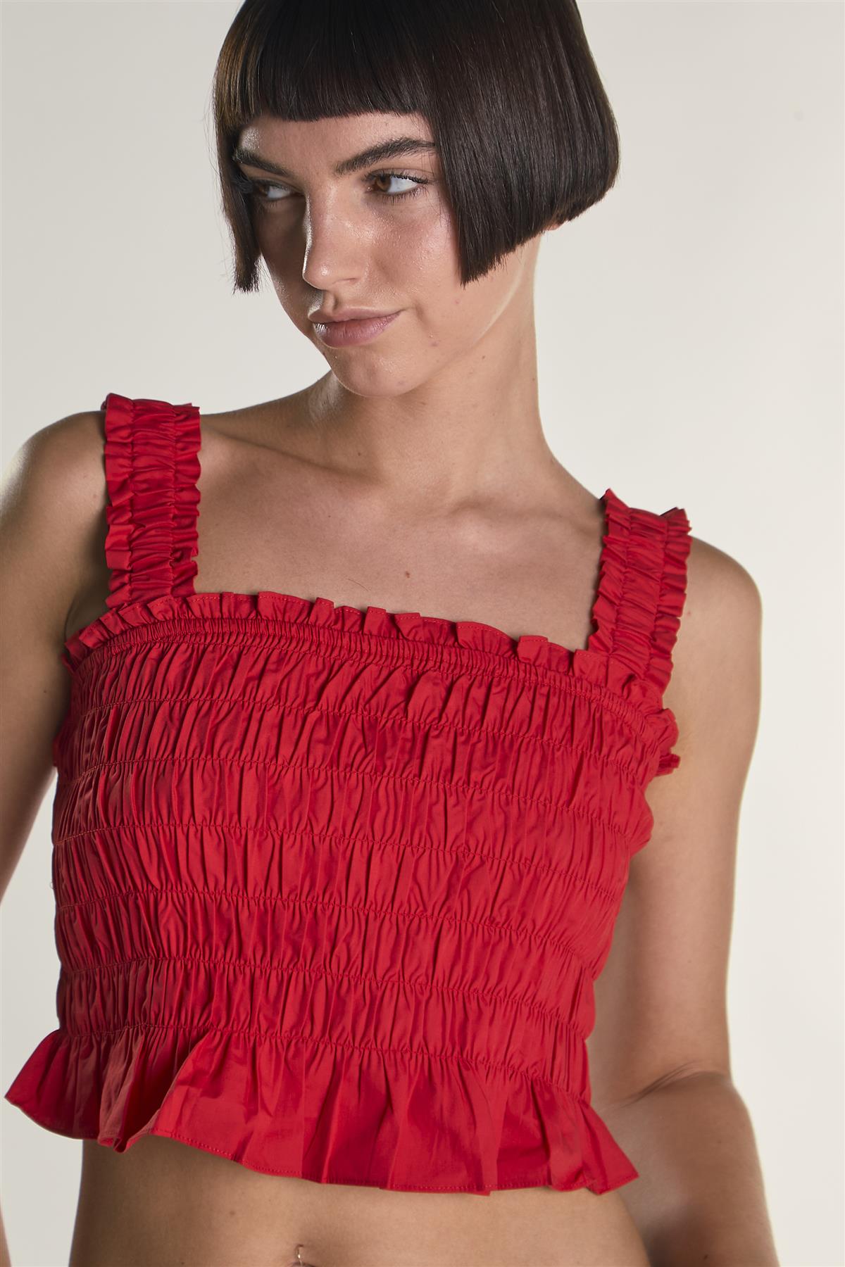 Glamorous Red Cropped Smocked Top