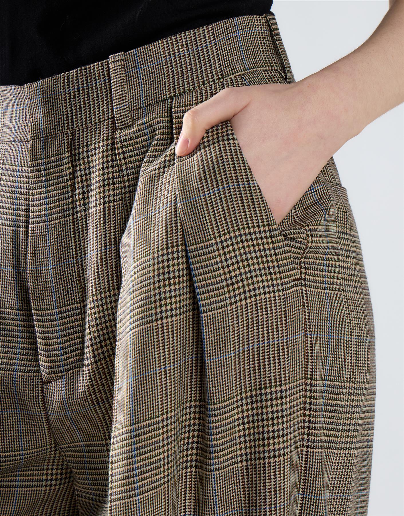 Stone Check Tailored High Waisted Trousers