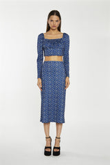 Midi Skirt - Blue Ditsy Flower