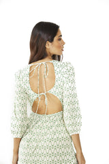 Green Retro Wave Tie-Back Midi-Dress