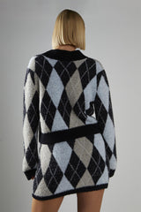 Black-Multi-Argyle Button-Down Cardigan