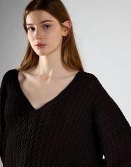 Deep Brown Lightweight Cable Sweater