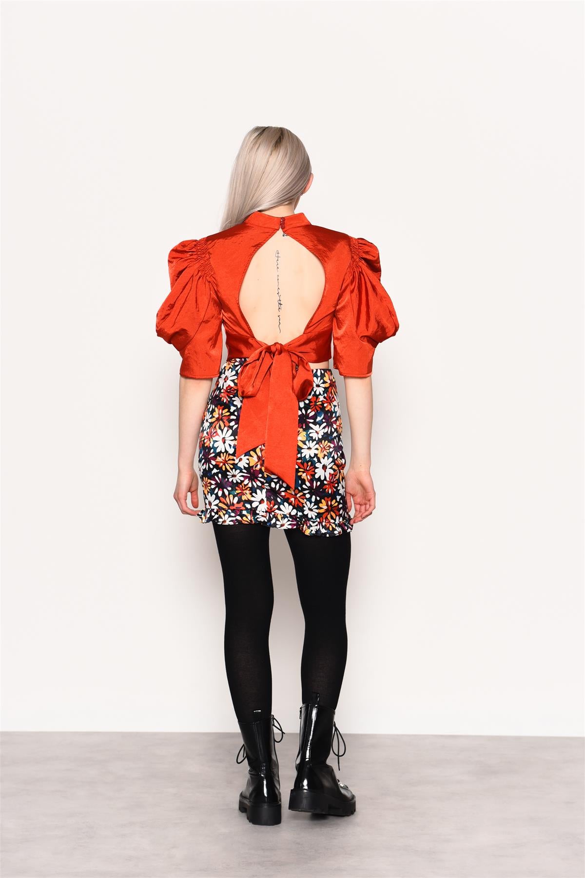 Painted-Daisy High-Waisted Mini-Skirt