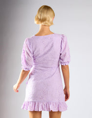 Broderie Wrap Mini Dress - Lilac