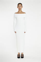 Knitted Bardot Maxi Dress - White