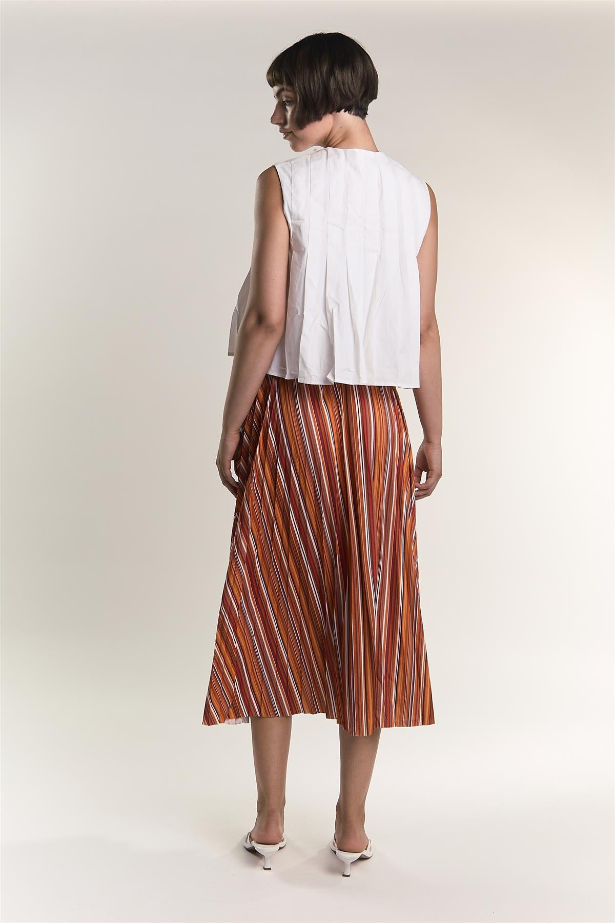 Glamorous Rust Stripe Pattern Side Split Midi Skirt