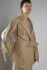Sand Pu Belted Fringe Longline Jacket