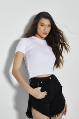 Black High-Waisted Distressed Denim-Shorts