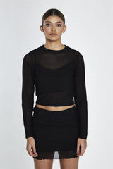 Black Mesh Lettuce Trim Mini Skirt