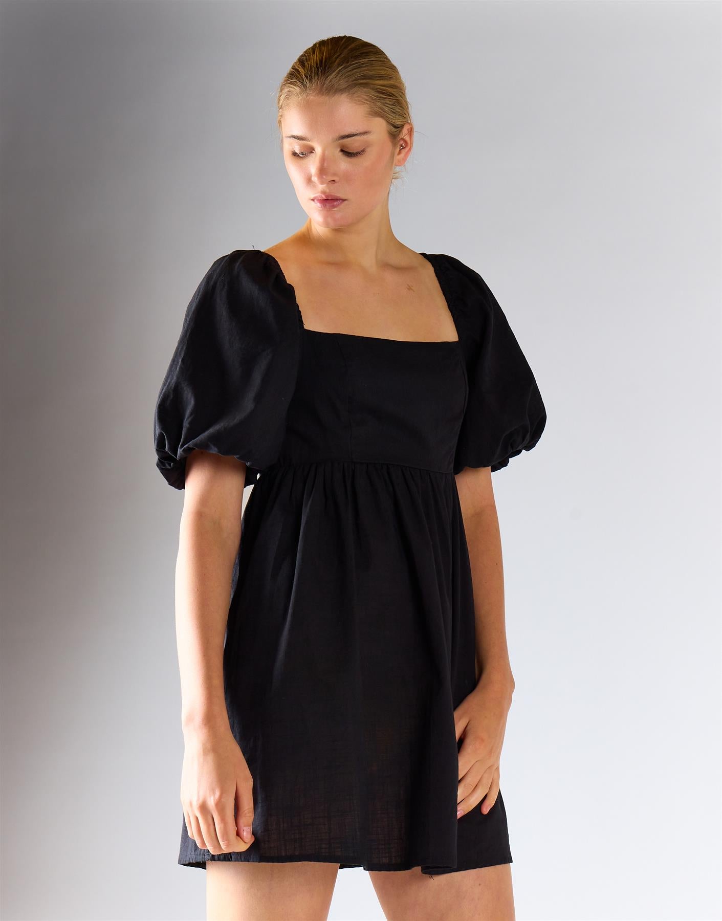 Balloon Sleeve Flowy Mini Dress