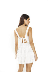 Off-White Shirred-Ruffle Mini-Dress
