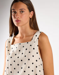 Natural Black Spot Square Neck Mini Dress