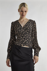 Black Stone Ditsy Button-Front-Top