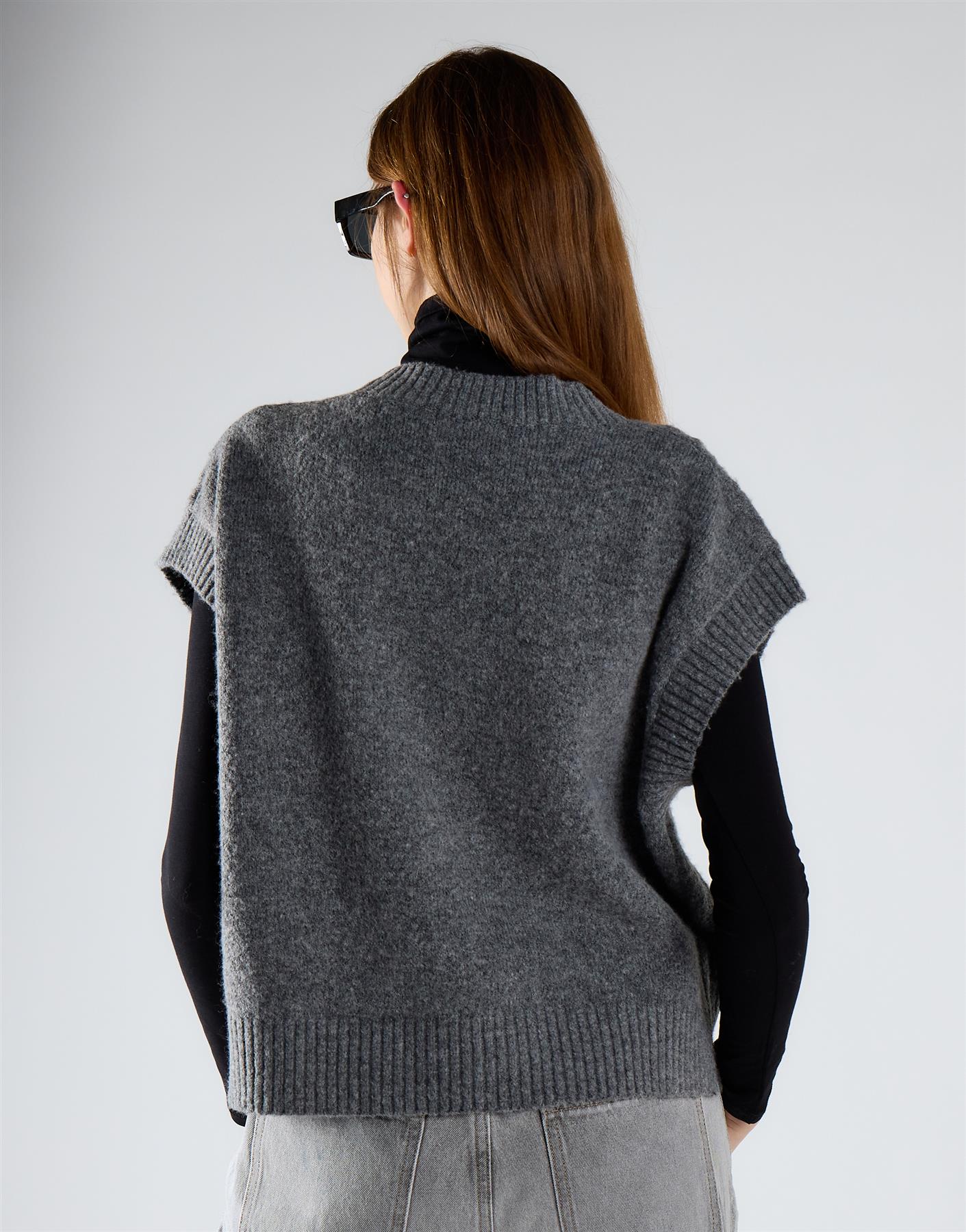Dark Grey Marl Cable Knit Vest Top
