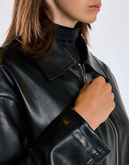 Black Pu Zip Up Jacket