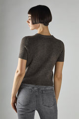 Dark-Brown-Marl Short-Sleeve Button-Front Crop Cardigan