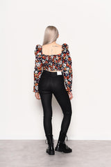 Painted-Daisy Long-Sleeve Crop-Top