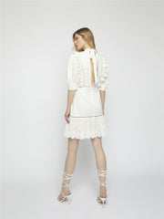 White Broderie Tie Back Mini Dress