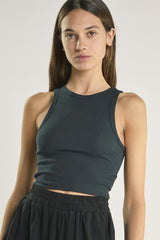Black Ribbed Round-Neck Crop-Top