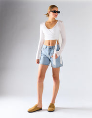Long Sleeve Cropped Top - Cream